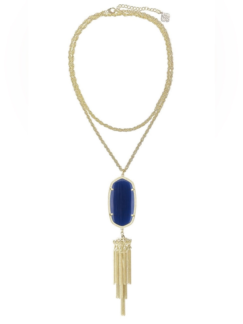 Kendra Scott Rayne Tassel Pendant Necklace Gold Tone Dark Blue